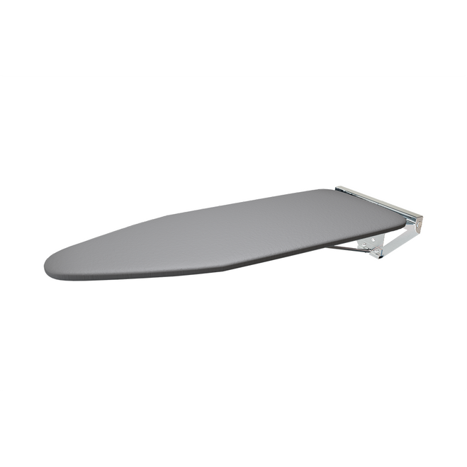 Silver backplate compact wall mounted ironing board with silver metallic cotton ironing cover
