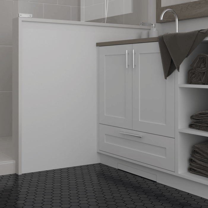 EZ-Drawer bathroom scale storage solution sliding in and out from under a cabinet